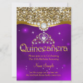 Quinceanera 15th Birthday Paars Glitter Gold Kaart (Voorkant)