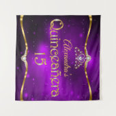 Quinceanera 15th Birthday Paars Glitter Gold Wandkleed (Voorkant (horizontaal))