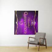 Quinceanera 15th Birthday Paars Glitter Gold Wandkleed (In Situ (horizontaal))