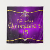 Quinceanera 15th Birthday Paars Glitter Gold Wandkleed (Voorkant)