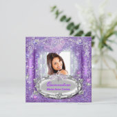 Quinceañera 15th Birthday Paars Glitter look Kaart (Staand voorkant)