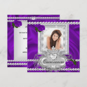 Quinceanera 15th Birthday Paars Roos White Kaart (Voorkant / Achterkant)