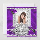 Quinceanera 15th Birthday Paars Roos White Kaart (Voorkant)