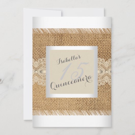 Quinceanera 15th Birthday Party beige lace Burlap Kaart (Voorkant)