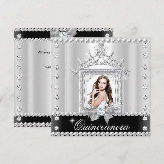 Quinceanera 15th Birthday Party Black White Kaart (Voorkant / Achterkant)