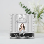 Quinceanera 15th Birthday Party Black White Kaart (Staand voorkant)