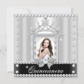 Quinceanera 15th Birthday Party Black White Kaart (Voorkant)