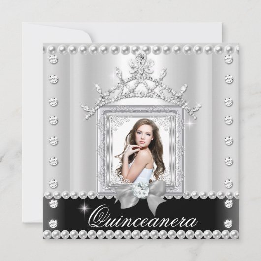 Quinceanera 15th Birthday Party Black White Kaart (Voorkant)