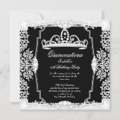 Quinceanera 15th Birthday Party Black White Lace Kaart (Voorkant)