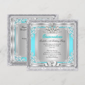 Quinceanera 15th Birthday Party Blauwgroen Silver Kaart (Voorkant / Achterkant)