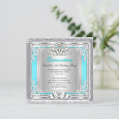 Quinceanera 15th Birthday Party Blauwgroen Silver Kaart (Staand voorkant)