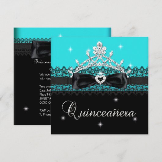 Quinceanera 15th Birthday Party Blue Black Lace Kaart (Voorkant / Achterkant)