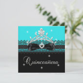 Quinceanera 15th Birthday Party Blue Black Lace Kaart (Staand voorkant)