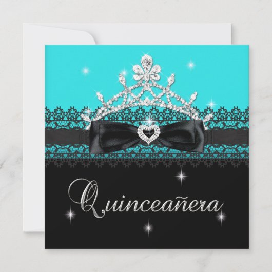 Quinceanera 15th Birthday Party Blue Black Lace Kaart (Voorkant)