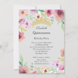 Quinceanera 15th Birthday Party Flowers Invitation Kaart