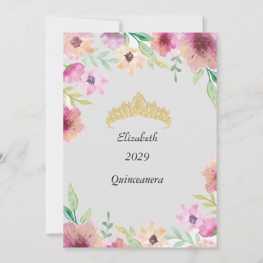 Quinceanera 15th Birthday Party Flowers Invitation Kaart (Achterkant)