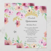 Quinceanera 15th Birthday Party Flowers Invitation Kaart (Voorkant / Achterkant)