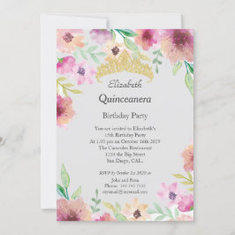Quinceanera 15th Birthday Party Flowers Invitation Kaart