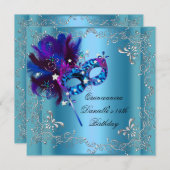 Quinceanera 15th Birthday Party Masquerade Blue Kaart (Voorkant / Achterkant)