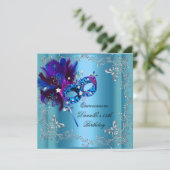 Quinceanera 15th Birthday Party Masquerade Blue Kaart (Staand voorkant)