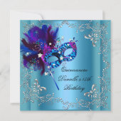 Quinceanera 15th Birthday Party Masquerade Blue Kaart (Voorkant)