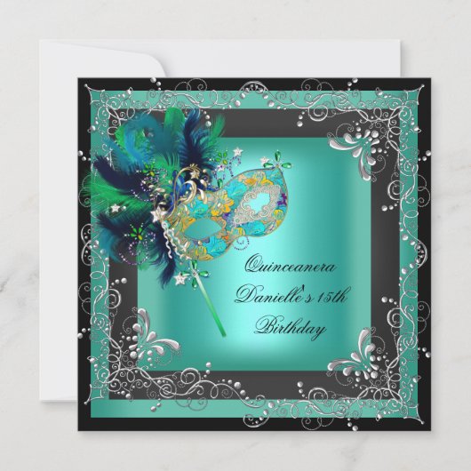 Quinceanera 15th Birthday Party Masquerade Kaart (Voorkant)