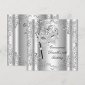 Quinceanera 15th Birthday Party Masquerade Silver Kaart (Voorkant / Achterkant)