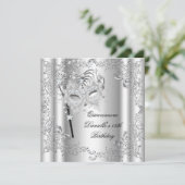 Quinceanera 15th Birthday Party Masquerade Silver Kaart (Staand voorkant)
