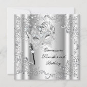 Quinceanera 15th Birthday Party Masquerade Silver Kaart (Voorkant)