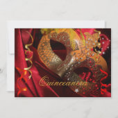 Quinceanera 15th Birthday Party Red Black Mask 3 Kaart (Voorkant)