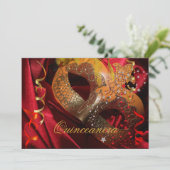 Quinceanera 15th Birthday Party Red Black Mask 3 Kaart (Staand voorkant)