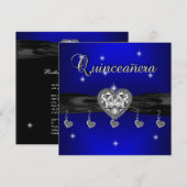 Quinceanera 15th Birthday Party Royal Blue Black Kaart (Voorkant / Achterkant)
