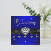 Quinceanera 15th Birthday Party Royal Blue Black Kaart (Staand voorkant)