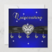 Quinceanera 15th Birthday Party Royal Blue Black Kaart (Voorkant)