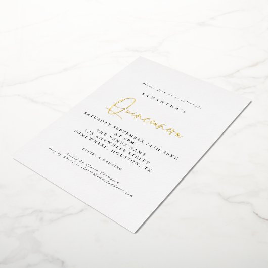 Quinceanera 15th Birthday Party Script White Folie Uitnodiging (Gedraaid)