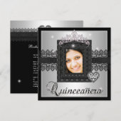 Quinceanera 15th Birthday Party Silver Black Lace Kaart (Voorkant / Achterkant)