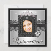 Quinceanera 15th Birthday Party Silver Black Lace Kaart (Voorkant)