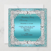 Quinceanera 15th Birthday Party Silver Blauwgroen Kaart (Achterkant)