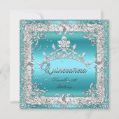 Quinceanera 15th Birthday Party Silver Blauwgroen Kaart (Voorkant)