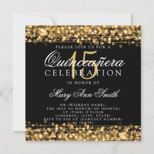 Quinceanera 15th Birthday Party Sparkles Gold Kaart