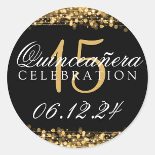 Quinceanera 15th Birthday Party Sparkles Gold Ronde Sticker