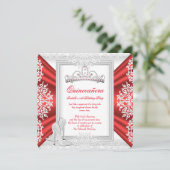 Quinceanera 15th Birthday Party White Red Kaart (Staand voorkant)