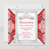 Quinceanera 15th Birthday Party White Red Kaart (Voorkant)