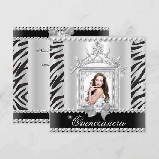 Quinceanera 15th Birthday Party Zebra Black White Kaart (Voorkant / Achterkant)