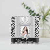 Quinceanera 15th Birthday Party Zebra Black White Kaart (Staand voorkant)