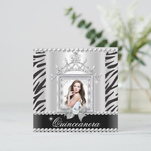 Quinceanera 15th Birthday Party Zebra Black White Kaart (Staand voorkant)