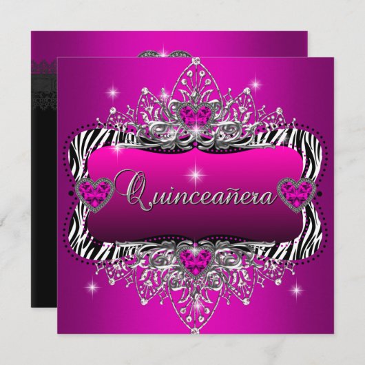 Quinceanera 15th Birthday Party Zebra roze zwart Kaart (Voorkant / Achterkant)