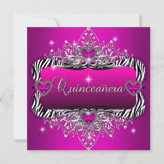 Quinceanera 15th Birthday Party Zebra roze zwart Kaart (Voorkant)