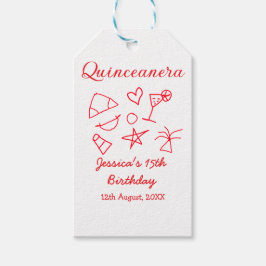 Quinceanera 15th birthday red beach party tree sun cadeaulabel