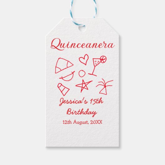 Quinceanera 15th birthday red beach party tree sun cadeaulabel (Voorkant)
